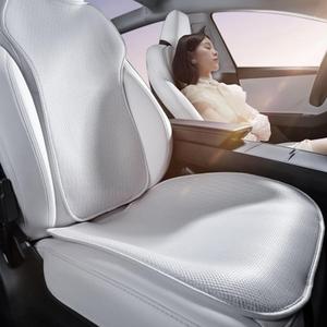 Seat Cover Custom Fit for Tesla Model Y Juniper 2025 2020-2024 Front and Rear Car Seat Cushion Protector Pad Set All Seasons Breathable (Without Logo) (White Ice Silk)