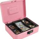 xydled Steel Cash Box Safe with Combination Lock,Money Safe Box with Removable Coin Tray,Large,9.84"x 7.87"x 3.54",Pink