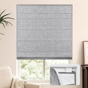 LazBlinds No Tools No Drill Cordless Roman Shades for Windows, Blackout Thermal Insulated UV Blocking Window Blinds, Lightweight Fabric Blinds for Indoor Windows, 35" W x 60" H, Blackout - Grey