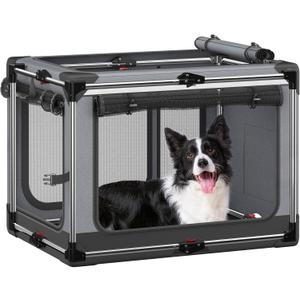 Collapsible Dog Crate: 38 Inch Foldable Soft Sided Dog Crate for Large Dogs, Portable Dog Travel Kennel with Soft Mat for Indoors & Outdoors, Grey (L (38"L x 27"W x 27"H))