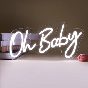 Oh Baby Neon Sign for Wall Decor, LED Oh Baby Neon Signs for Backdrop with Dimmer Switch, Light Up Sign for Baby Shower Decorations, Birthday Party, Bedroom Decor, 16.5x8Inch (Oh Baby)