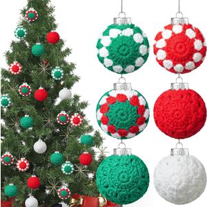 Suncalla 12 Pcs Christmas Balls Ornaments Crochet Ornaments 2.36 inches Knitted Xmas Balls Red and Green Handmade Crochet Hanging Tree Decor for Holiday Party Decoration