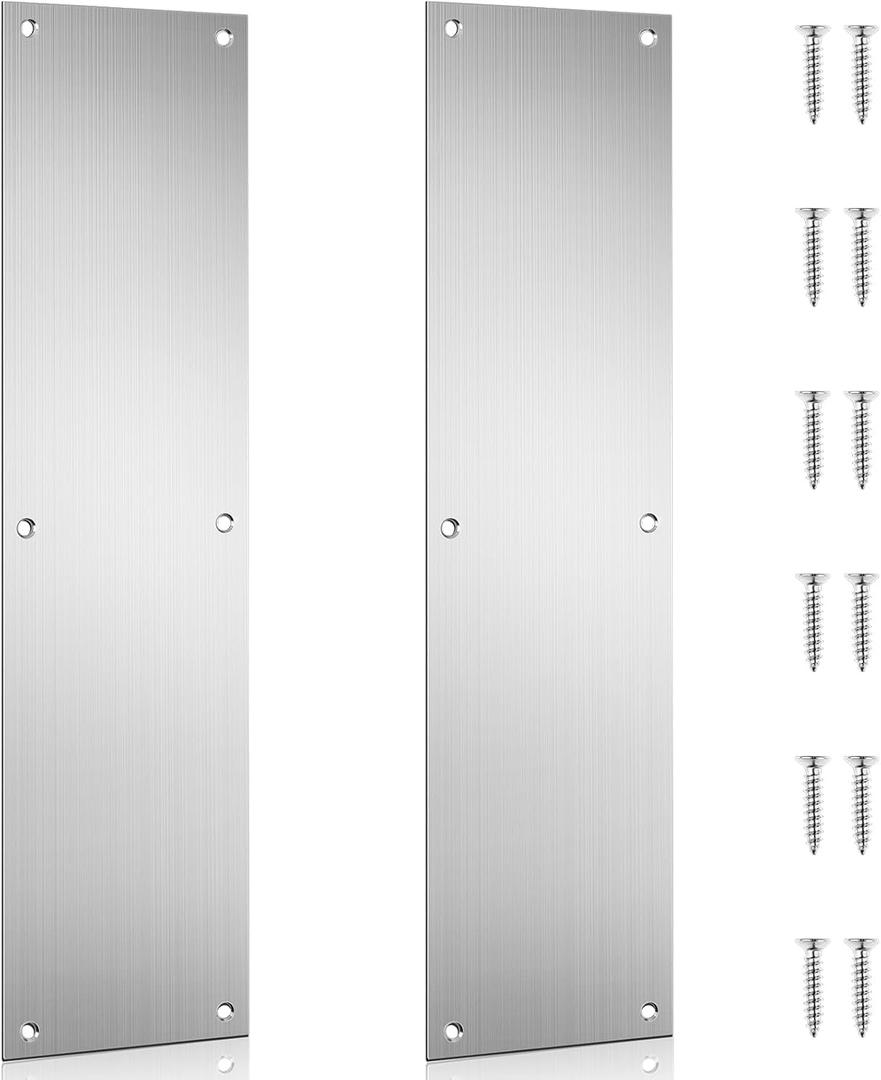 2 Pcs Push Door Plate 16x4 Stainless Steel Door Push Plate Door Kick Plate,Brushed Doorplate Door Proection Metal Plate with 12 Screws for Door Interior Exterior Scratch Resistant Accessories