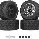 RC Station 12mm Hex RC Wheels and Tires 1/10 Scale RC Truck Tires and Wheels for Traxxas Rustler Stampede 2wd 4x4 vxl Hoss E-Revo Redcat Volcano EPX RIAARIO AMORIL Tires and Wheels Preglued 4PCS