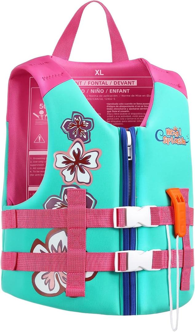 HeySplash Toddler Swim Vest, Kids Swimming Jacket Toddler Floaties with Adjustable Strap, Float Jacket for Puddle Pool Jumper, Beach, Boating, Learn to Swim Aid Fits 9-12Years/60-90Lbs, Lake Blue