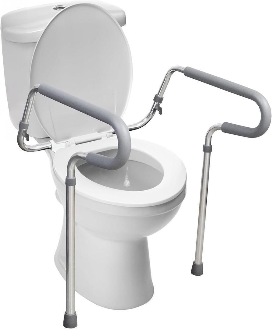 HealthSmart Adjustable Toilet Safety Rails for Seniors, Medical Grade - Handicap Toilet Safety Frames for Disabled, Non-Slip Padded, 300lb Capacity Commode Chair with Arms, Toilet Helper for Elderly