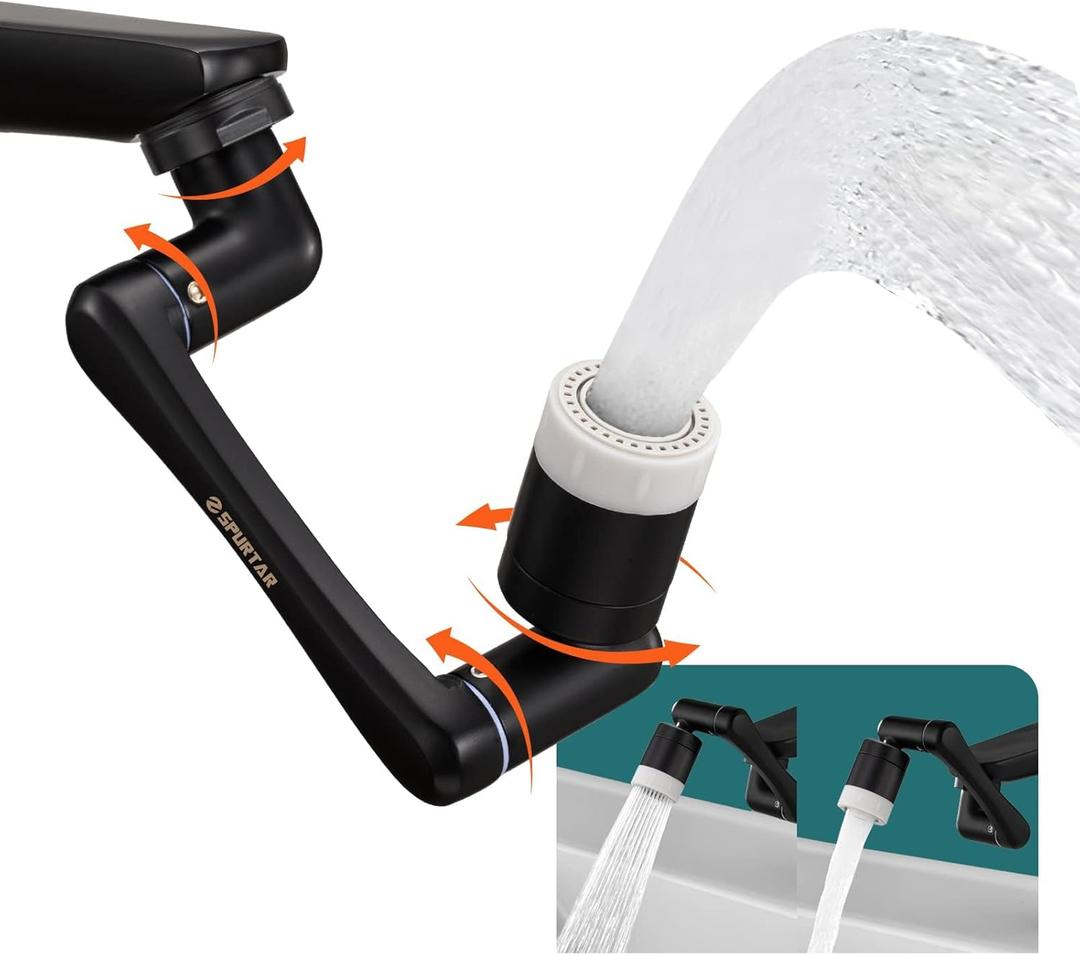 Faucet Extender, Spurtar 1080 + 360 Rotatable Multifunctional Extension Faucet, Universal Splash Filter Faucet, Faucet Extender for Bathroom Sink, Swivel Kitchen Faucet Aerator, Black, (HHW0001BK) (1PCS Black)