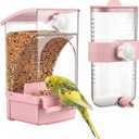 Novabright No Mess Bird Feeder Water Dispenser Set, Automatic Transparent Bird Food Container and 12 oz Automatic Water Feeder for Small Birds Parrot, Cockatoo, Canary, Cage, Lovebird, Budgies (Pink)