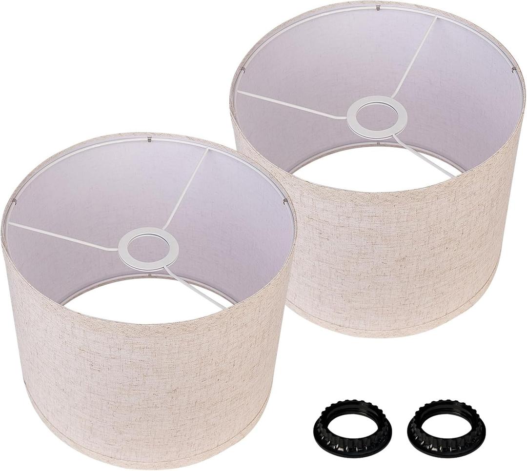 Drum Lamp Shades Set of 2, Beige Linen Lamp Shades for Table Lamps, 11 Diameter x 8.85 Height, Replacement Lampshades for E26 Socket Floor Lamps or Table Lamps