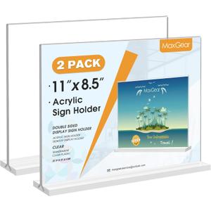 MaxGear 8.5 X 11 Acrylic Sign Holder Horizontal 2Pack, Double Sided Display Stand, Clear Table Sign Flyer Menu Holders, Plastic Paper Stand Picture Frame for Office, Store, Restaurant MaxGear 8.5 X 11 Acrylic Sign Holder Horizontal 2Pack, Double Sided Display Stand, Clear Table Sign Flyer Menu Holders, Plastic Paper Stand Picture Frame for Office, Store, Restaurant