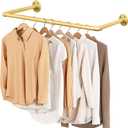 48 Gold Wall Mounted Clothes Rack, Industrial Pipe Iron Garment Bar, Heavy-Duty Detachable Clothing Rod, Multi-Purpose Metal Wall display Hanging Pole for Closet Storage, Laundry Room 2 Base