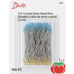 Dritz 3035 Crystal Glass Head Pins, 1-7/8-Inch (100-Count), Blue and Yellow
