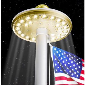 Deneve Deluxe Solar Powered Flagpole Lamp Dusk to Dawn 12+ Hours, 26 LED, 1300 Lumen Outdoor Lighting for American Flag, Garden Decor, House Decor, 100% Coverage Gold Model