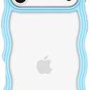 Anuck for iPhone 17 Pro Max Case Wavy Edge Clear Back Design, Anti-Slip Grip Cute Wave Curly Frame Shape Shockproof Soft TPU & Hard Bumper Protective Phone Case Cover for Women Girls, Dark Blue