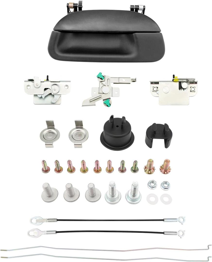 Tailgate Handle Latch Rebuild Kit, Compatible with 1997-2007 Ford F150 F250 F350 Super Duty, Replaces# 72958, 77726, 1L3Z-9943400-BAA, Complete Rear Tail Gate Door Bezel Lock Bolt Hinge Cable Set