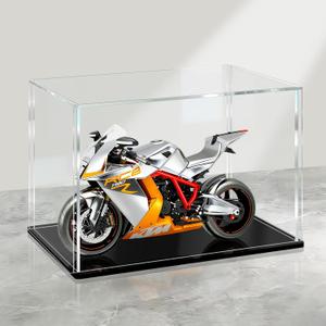 LANSCOERY Acrylic Display Case, 8x6x6 in, Upgraded Thickened UV-Resistant Showcase, 98% Clarity Dustproof Box with Glossy Black Base for Action Figures, LEGO & Models, Includes Scraper & LED Light