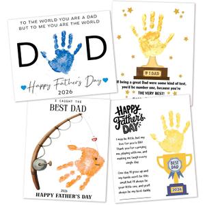 2 x Fathers Day Crafts from Kids - Custom Handprint Set 4, Personalized Best Dad Ever Handprint Kit Family Handprint Craft Keepsake Personalized Fathers Day Dad Gifts from Kids Daughter Son for New Dad