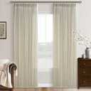 Farmhouse Linen Curtains 90 Inches Long for Living Room Dining 2 Panels Burlap Flax Pinch Pleated Drapes Hooks Rings Rustic Light Filtering Semi Sheer Tan Beige 90 Inch Curtain for Bedroom W50xL90