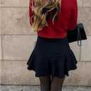 GORGLITTER Women's Striped Bow Cozy Fall Sweater Backless V Neck Cute Long Sleeve 2025 Pullover (Red, S)