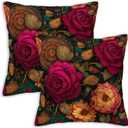 Dark Floral Throw Pillow Covers 18x18 Set of 2 | Vintage Rose Botanical Cushion Covers | Boho Gothic Decorative Pillowcases for Couch Sofa Living Room Bedroom Home Decor