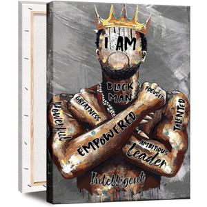 Framed Large 24 x 36 African American Canvas Wall Art Decor Black Man King Men Posters Prints Artwork Pictures Paintings for Living Room Bedroom hallway Office Men's Room Decoration Ready to