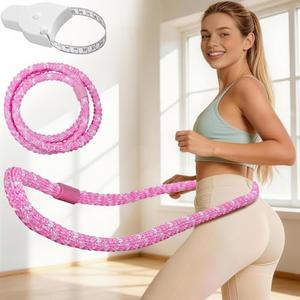3.3 lbs Soft Spring Hula Hoop, Weighted Hoops for Adults, Foldable and Portable Hula with Body Tape Measure, Loss Fitness Hoop (Pink)