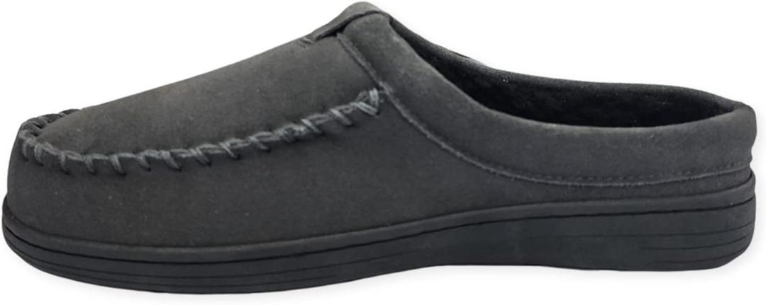 Clarks Men's Open Back Suede Sherpa Lined Clog Slippers, JMH2062 - Indoor/Outdoor Slip-Ons - Comfy & Durable Slides with Soft Plush Lining Cushioned Footbed & Gripped Rubber Outsoles (9 M US, Grey)