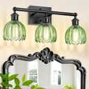 Bathroom Lighting Fixtures Over Mirror,3 Light Vintage Vanity Light,20 in Antique Black Bathroom Sconce with Green Tulip Glass Shade for Bedroom Living Room,Dressing Table,Hallway,E26 Base