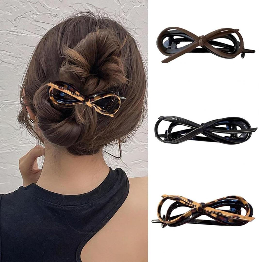 3PCS Twist Bow Hair Clips Flat Hair Claw Clips for Thick Hair Hair Ribbon Bow Hollow Out Duckbill Barrettes Clip Non-Slip Ponytail Holder Hairpins for Women and Girls