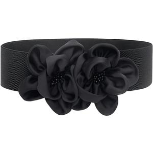ALAIX Women's Wide Belt Stretchy Chunky Waist Belt Dress Belts Big Flower Cinch Belts Elastic Belts for Women (Black)