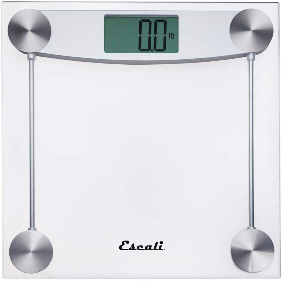 Escali Digital Glass Bath Scale for Body Weight, Bathroom Body Scale, High Capacity of 400 lb, Battery Included, Clear Glass