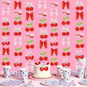 Cherry Party Decorations,She's The Cherry On Top Theme Hanging Swirl,Cute Summer Red and Pink Cherries Foil Swirls for Birthday Baby Shower Wedding Bridal Shower Girls