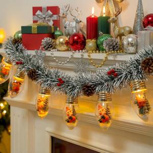 Christmas Garland with Bulbs Lights 6.6 Ft 10 LED Snow Globe String Lights for Christmas Tree Bulb Garland with Vintage Ornaments for Bedroom Table Party Decor Battery Operated (Green White)