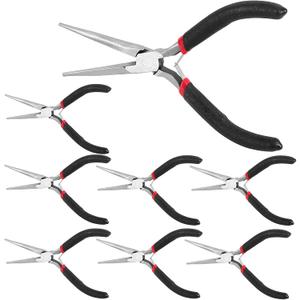 SEUNMUK 8 Pack 6 Inch Long Needle Nose Pliers Set, Precision Long Nose Pliers with Comfort Grip Handles, Extra Long Needle Nose Pliers for Jewelry Making, Bending Wire and Small Object Gripping (Black, Red)