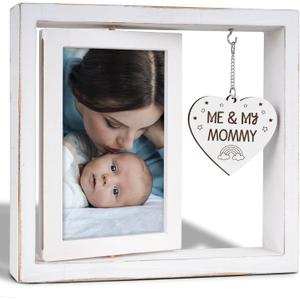 Nuowagify Mom Gifts, New Mom Gifts, Mommy Birthday Gift, Mother to Be Presents, Mother's Day Gift, Rotating Rustic Picture Frame 4x6