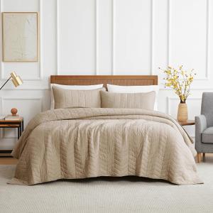 palassio Dark Beige Cotton Quilt Twin Size Bedding Sets with Pillow Sham, Lightweight Soft Bedspread Coverlet, Quilted Comforter Bed Cover for All Season, 2 Pieces, 68x86 inches