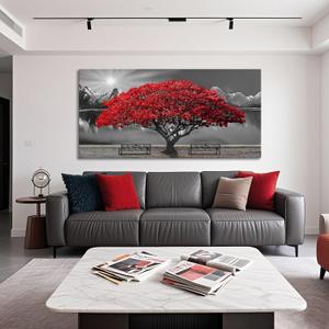 Mofutinpo Black and White Red Tree Wall Art Canvas Print Picture Large Red Tree Landscape Modern Artwork for Living Room Bedroom Office Home Wall Decoration Decor With Frame 20x40in