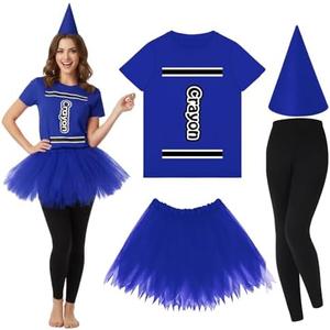 Mepase Crayon Costume Set Crayon T Shirt Tutu Skirt Gnome Cone Hat Leggings for 2025 Halloween Group Team Outfit L
