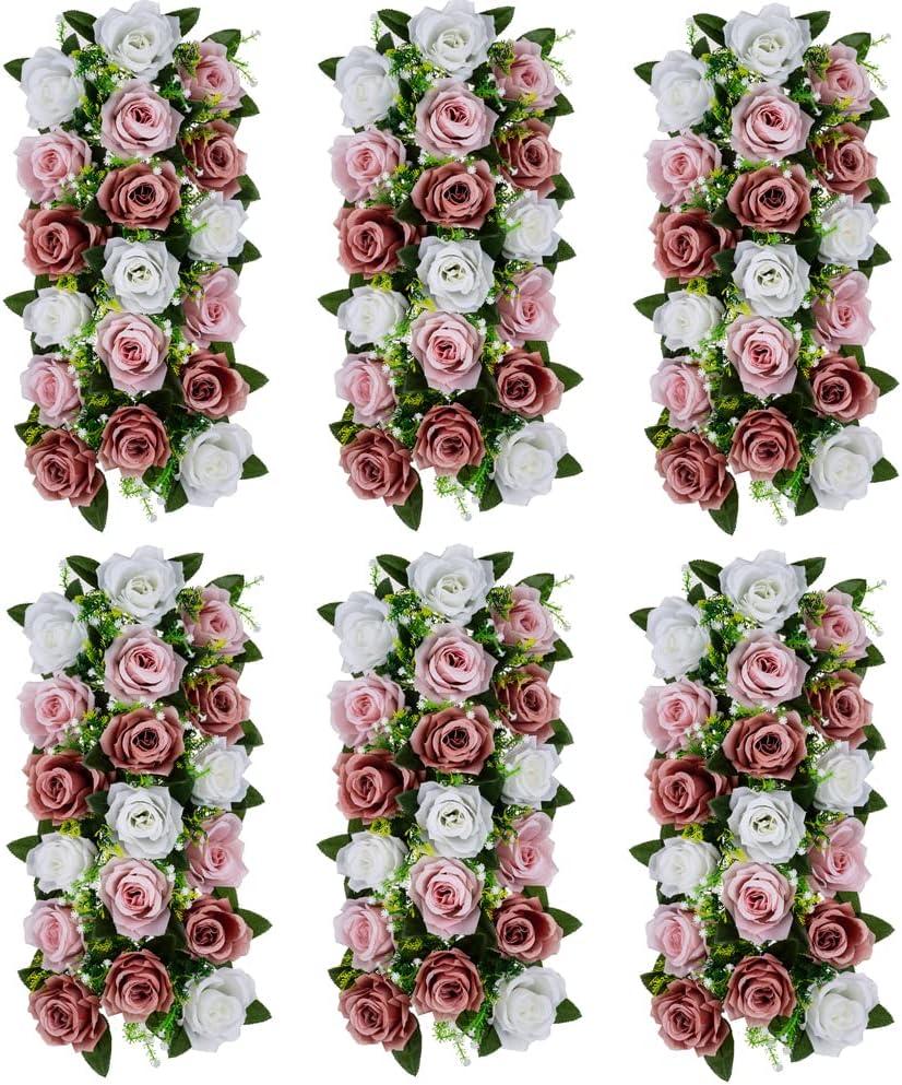 Flower Table Decorations for Wedding - 6 Pcs Artificial Table Flower Arrangement, Weeding Rose Floral Centerpieces for Reception, Table Runner, Dining Table, Living Room, Kitchen, Dusty Rose