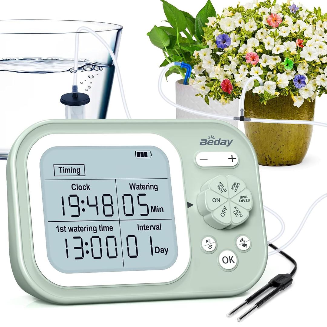 Automatic Plant Waterer Indoor Watering System for 15 Potted Plants, Auto Drip Irrigation Kit with Programmable Water Timer, Smart Humidity Detection, Green 
