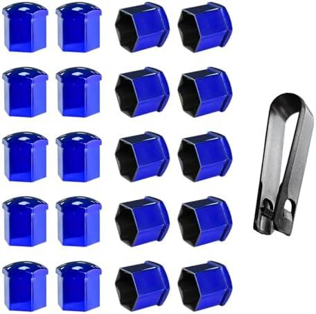 Yourkar 40 PCS Wheel Nut Covers Bolt Caps, 17mm Anti-Theft Wheel Lug Bolt Covers with Removal Tool, Automotive Hub Screw Exterior Protection Cap, Decorative Car Accessories (Glossy, Blue) set of 2