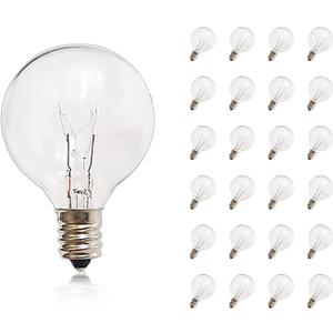 G40 Replacement Bulbs, 25 Pack Clear Glass Globe 5W E12 Candelabra Base Incandescent Light Bulbs, Warm White for Outdoor String Lights, Christmas, Patio, Holiday Decor