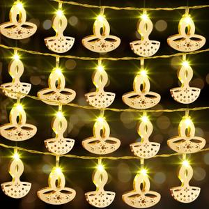 Diwali String Lights, 20 ft 40 LED Battery Operated Diya Lights Diwali Decorations for Home Indian Window String for Wedding Party Indoor Outdoor Bedroom Decor(Warm White,2 Styles)