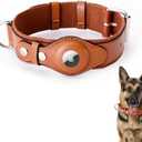 AirTag Dog Collar Soft Leather Webbing Dog Collar for AirTag Provides Double Protection for Small Medium and Large Dogs(Brown,S)