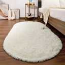 Softlife Fluffy Rugs for Bedroom, Shag Cute Area Rug for Girls/Boys and Kids Baby Room Home Decor, Feet Oval Indoor Carpet for Nursery Dorm Living Room, Creamy