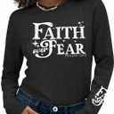 Long Sleeve Shirts for Women - Womens Christian Graphic Tees Religious Sayings Inspirational Tee Tops (X-Large, Grey)