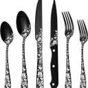 Stapava 24 Pcs Black Silverware Set with Steak Knives for 4, Stainless Steel Flatware Cutlery Set, Include Forks Spoons and Knives set, Mirror Polished, Dishwasher Safe Utensils for Home Restaurant