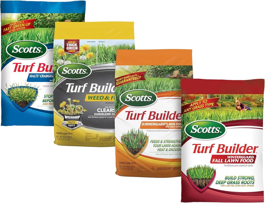 Scotts Turf Builder 4-Bag Lawn Care Bundle for Small Lawns with Halts Crabgrass Preventer, Weed & Feed5, SummerGuard and WinterGuard