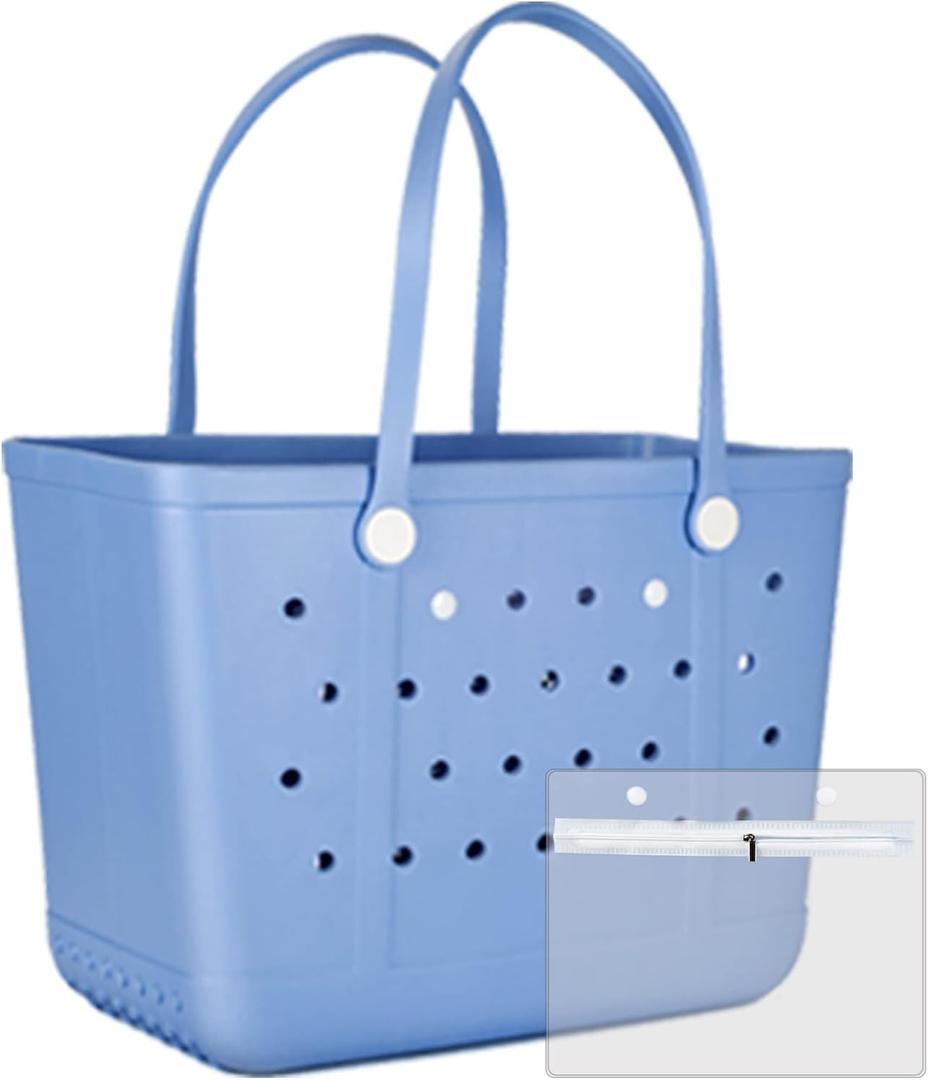 Beach Tote Bag for Women, Rubber Beach Bag Waterproof Sandproof, Extra Large EVA Tote Bag Boat Bag (Lake-blue)
