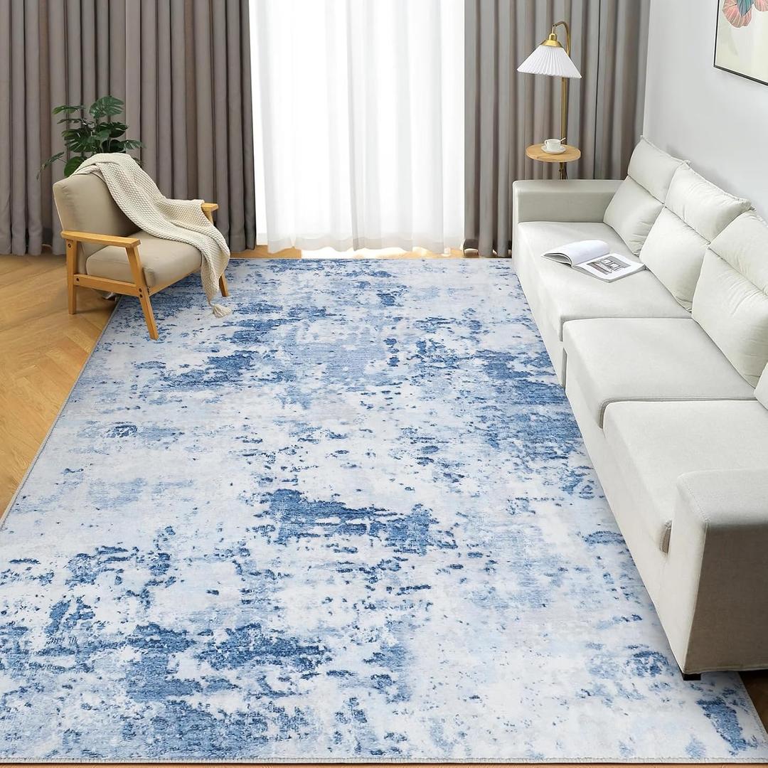 GarveeHome 6x9 Modern Abstract Area Rug Non Slip Non Shedding Low Pile Stain Resistant Rug Soft Washable Carpet for Bedroom Living Room, Light Blue